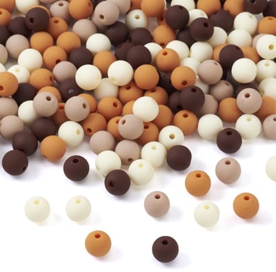 191Pcs 8mm Acryl Ronde Kralen 4 Kleuren Rubberen Stijl Geïmiteerde Siliconen Ronde Kralen Bruin Oranje Wit Plastic Spacer Kralen voor DIY Sleutelhanger Ketting Armband Ambachten Sieraden