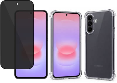 TechNow Hoesje + Privacy Screenprotector geschikt voor Samsung Galaxy A37 – Gehard Glas – Anti Inkijk – Case – Transparant
