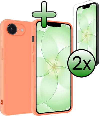 Hoesje Met 2x Screenprotector - Geschikt voor Apple iPhone 17e - Sterk & Shockproof - Back Cover - Siliconen Case - Telefoon Hoes - Perzik