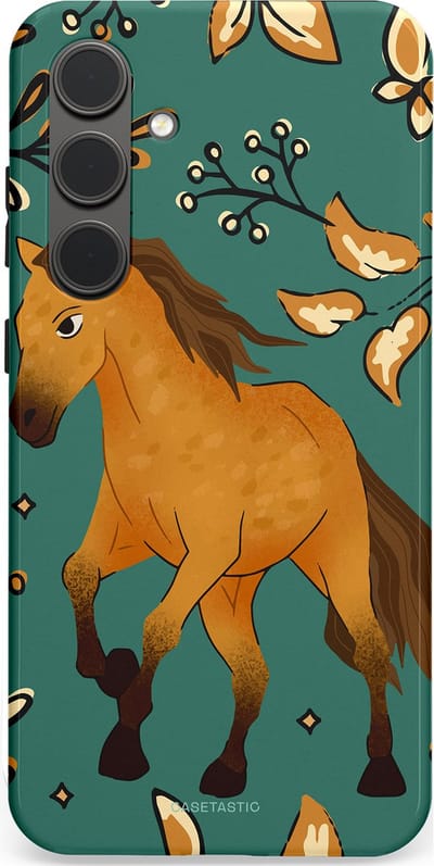 Casetastic Hoesje Geschikt voor Samsung S24 Plus - Stijlvolle Beschermende Duo-layer Case - Groene bruine Paarden elegantie - Paris