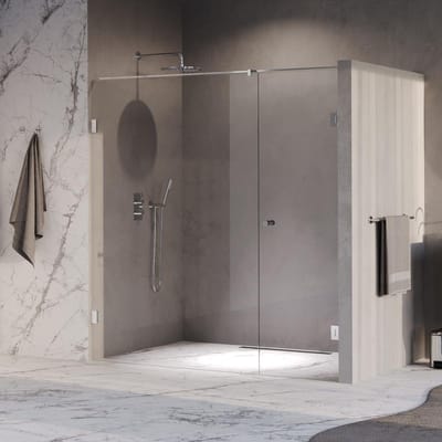 Brauer Void - Carving Nisdeur - 2-Delig - Helder Glas - 190 x 200 cm - Omkeerbaar - met Draaideur 70 cm - Aan Muur - incl. Glascoating - Chroom