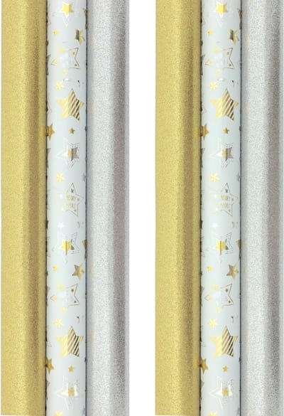 GOLDEN STARS cadeaupapier - Kerstpapier inpakpapier voor kerst - 3 meter x 70 cm - 6 rollen