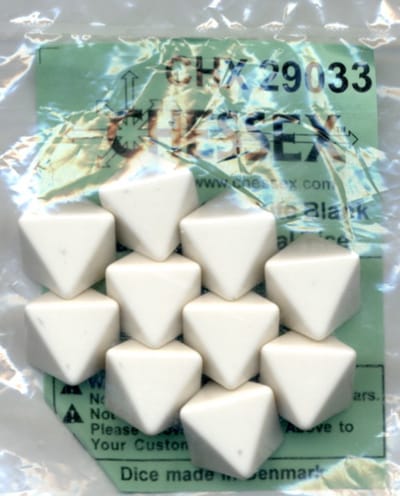 Chessex Opaak Wit Blanc D8 Dobbelsteenset (10 stuks)