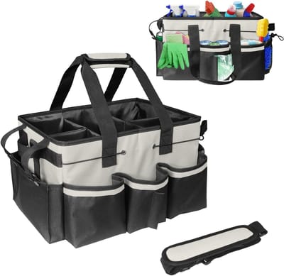 Famanu – Draagbare schoonmaak caddy tas met handvat en schouderband, organizer voor schoonmaakgereedschap