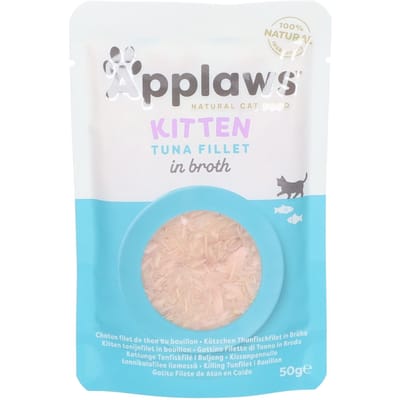 Voordeelverpakking 48x50g tonijnfilet Applaws Natural Kitten in bouillon natvoer voor katten