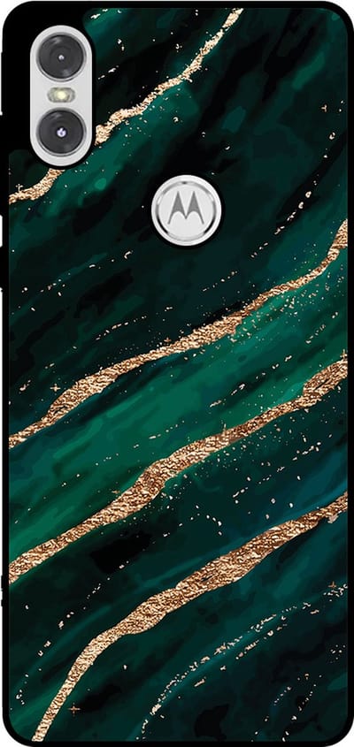 Smartphonica Telefoonhoesje Geschikt voor Motorola One P30 Play met marmer opdruk - TPU backcover case marble design - Groen Goud geschikt voor Motorola One P30 Play