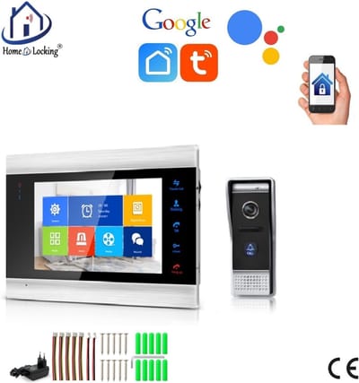 WIFI videofoon/intercom met 1 deurbel camera + 1 binnen paneel/scherm en kan werken met spraak gestuurde apps. T-2101.