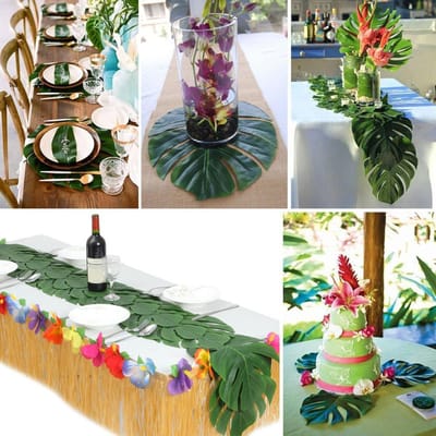12 Stuks Monstera Blad Tafelvlag Bestekmat Onderzetter Familie Muurdecoratie Nepbloem gray