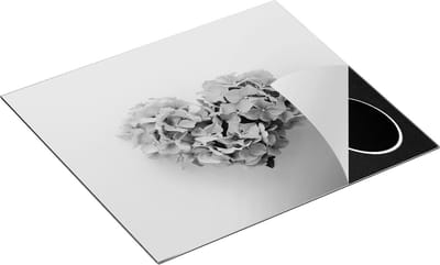 Chefcare Inductie Beschermer Hartje Gemaakt van Bloemen - Zwart Wit - 60x50 cm - Afdekplaat Inductie - Kookplaat Beschermer - Inductie Mat