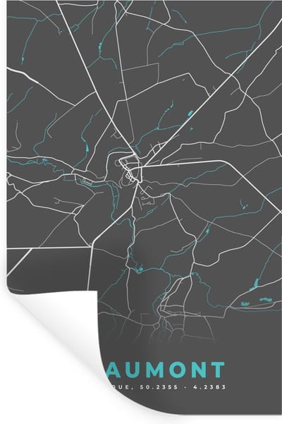 Muurstickers - Sticker Folie - Stadskaart – Grijs - Kaart – Beaumont – België – Plattegrond - 20x30 cm - Plakfolie - Muurstickers Kinderkamer - Zelfklevend Behang - Zelfklevend behangpapier - Stickerfolie