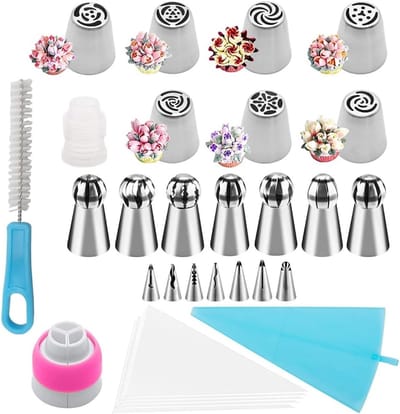 35-delig RVS Spuitmondjes Set voor Taartdecoratie - Grote Russische Nozzles voor Bloemen en Gebak Accessoires