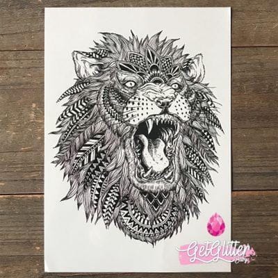 GetGlitterBaby® - Tijdelijke Tattoos / Tijdelijke Henna Festival Plak Tattoes / Nep Tatoeage voor Volwassenen / Fake Temporary Tattoo Sticker - Veren Leeuw
