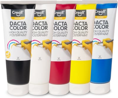 Creall Dacta Color Plakkaatverf - Set met 5 x 250 ml tubes - 5 kleuren hoge kwaliteit schoolverf – waterbasis - acryl - Uitwasbaar, Vegan & Glutenvrij