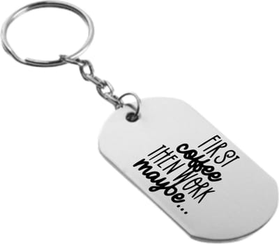 Akyol - eerst koffie dan werken sleutelhanger - Koffie - familie vrienden - cadeau - 54 x 29mm