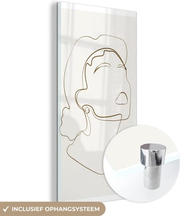 MuchoWow® Glasschilderij 60x120 cm - Schilderij acrylglas - Vrouwen - Line art - Minimalisme - Foto op glas - Schilderijen