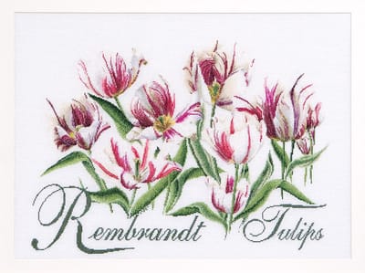 Thea Gouverneur - Borduurpakket met telpatroon - 447A - Voorgesorteerde DMC Garens - Rembrandt Tulpen - Aida - 59 cm x 43 cm - DIY Kit