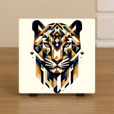 Wenstegeltje Tijger Geometrisch – Keramiek 10,5x10,5 cm – Moderne Jungle Wanddecoratie – Spreuktegel – Stijlvolle Woondecoratie – Trendy nu– Hip trendy tegeltje – Cadeau – Zomaar – Deco