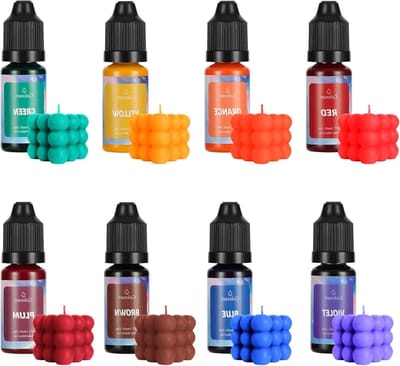 8 Kleuren Vloeibare Kaarsverf - Hooggeconcentreerde Natuurlijke Kleurstof voor Sojawas, Perfect voor Kaarsen Maken, 10ml