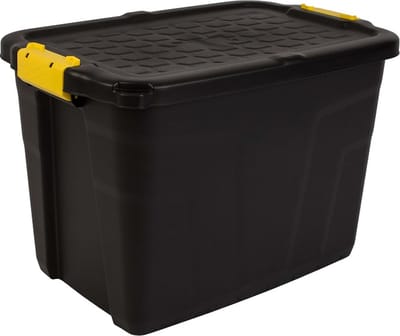 Zwarte opbergbox met deksel 60L | Opbergkist stapelbaar met slotfunctie | 630kg opslagvermogen | Beste in zijn soort