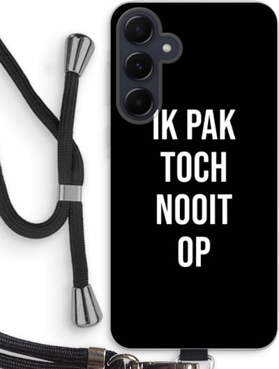 Case Company® - Hoesje met koord geschikt voor Samsung Galaxy A55 hoesje met Koord - Ik pak nooit op - Zwart - Telefoonhoesje met Zwart Koord - Bescherming aan alle Kanten en Over de Schermrand