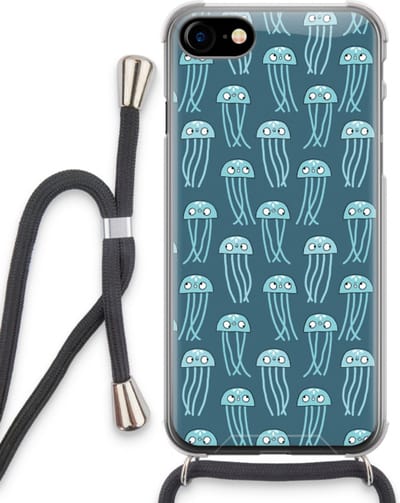Case Company® - Hoesje met koord geschikt voor iPhone SE 2020 hoesje met Koord - Kwallie - Telefoonhoesje met Zwart Koord - Bescherming aan alle Kanten en Over de Schermrand