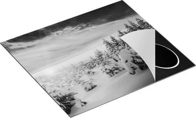 Chefcare Inductie Beschermer Zonsondergang in het Sneeuw Bos - Zwart Wit - 60x50 cm - Afdekplaat Inductie - Kookplaat Beschermer - Inductie Mat