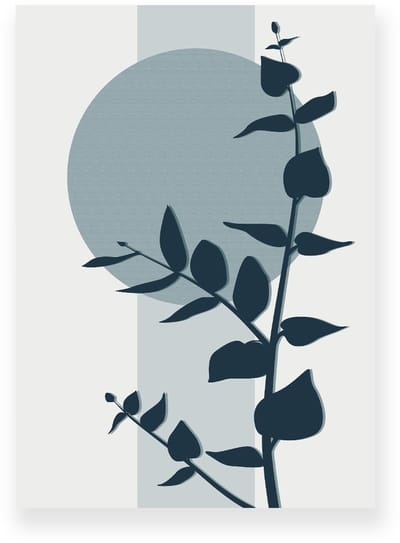 Poster 20x30 cm - Eucalyptus - Plant - Blauw - Lichtgrijs - Minimalistisch - Japandi Muurdecoratie - Wanddecoratie