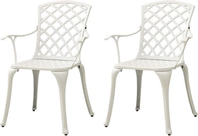 Tuinstoelen 2 stuks - Buitenstoelen set - Buiten dineren - Gegoten aluminium - 60.5 x 58.5 cm - Wit