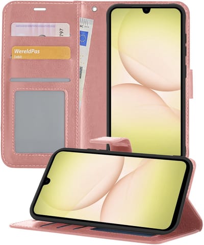 Hoesje - Met Pasjeshouder - Geschikt voor Samsung Galaxy A17 - Luxe Bookcase Portemonee - Flip Case - Kunstleer Book Case - Flipcase - Book Cover - Walletcase - Portemonneehoes - Telefoonhoesjes - Rosé goud