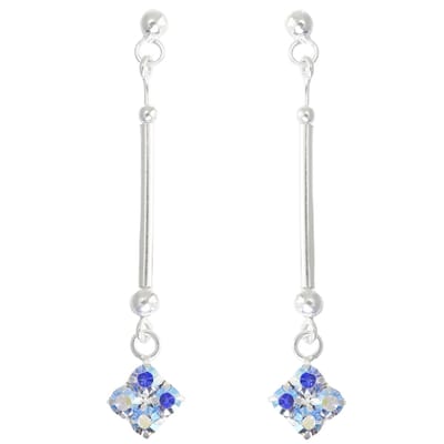 Behave – Oorbellen – 925 Sterling Zilveren langwerpige Oorstekers met Blauw Multi Kristal steentjes