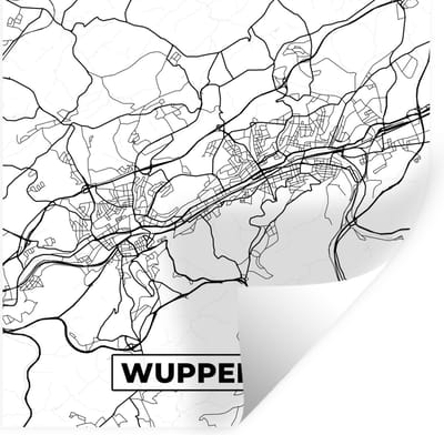 Muurstickers - Sticker Folie - Plattegrond - Wuppertal - Kaart - Stadskaart - 100x100 cm - Plakfolie - Muurstickers Kinderkamer - Zelfklevend Behang XXL - Zelfklevend behangpapier - Stickerfolie