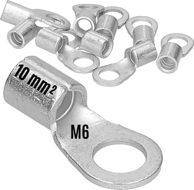 10 stuks Kalitec Q10-6 krimpkabelschoen 10 mm² M6 I ongeïsoleerd I doornpersing I voor soepele, fijne en ultrafijne geleiders I kabelschoen 10 mm² volgens DIN 46234