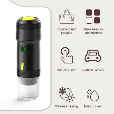 Draagbare koffiemachine voor thuis, auto, reizen, 3-in-1 snoerloze elektrische koffiemachine, werkt met capsule