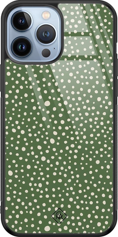 Casimoda® hoesje - Geschikt voor iPhone 13 Pro Max - Green Dots - Luxe Hard Case Zwart - Backcover telefoonhoesje - Groen