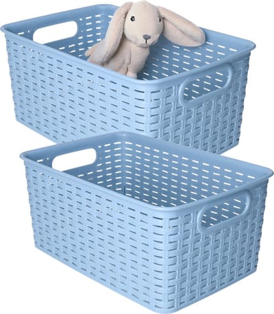 Plasticforte Opbergmand - 2x - Kastmand - rotan kunststof - blauw - 6 Liter - 19 x 29 x 13 cm
