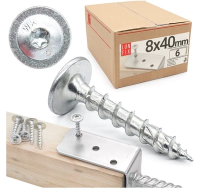 LUN FIX - Set paal schroeven - 6 stuks - 8x40 mm - Torx T30 - wit verzinkt