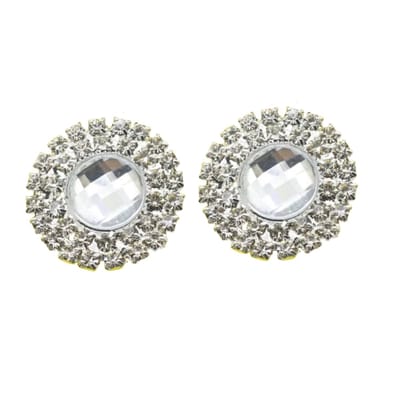 Clip oorbellen -dubbel -strass -wit -facet 2 cm- geen gaatje- Charme Bijoux