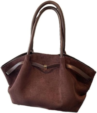 KZQ Suède handtas, dames schoudertas/handtas, ruime boodschappentas - koffiekleur-Valt klein uit