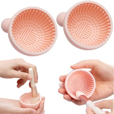 2 stuks kwasten reinigingsbak - reinigingsgereedschap voor make up kwasten - siliconen kwastenreiniger - geschikt voor make-upkwasten, poederdonsjes, sponskwasten (7*5cm - roze)