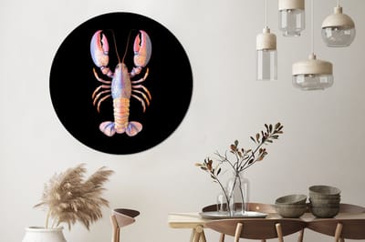 WallCircle - Wandcirkel - Muurcirkel - Kreeft - Roze - Zacht - Zwart - Aluminium - Dibond - 120x120 cm - Binnen en Buiten XXL