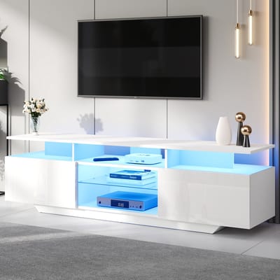 DESMIU Tv Meubel - Modern Hoogglans Design Met Ledverlichting En Vakken - Voor Woonkamer En Entertainmenthoek - Mdf - Wit - 160 X 40 X 45 Cm