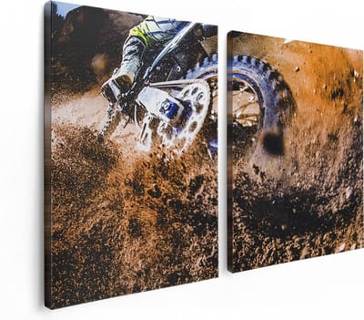 Artaza Canvas Schilderij Tweeluik Motorcross Wiel Met Modder - 120x80 - Foto Op Canvas - Canvas Print