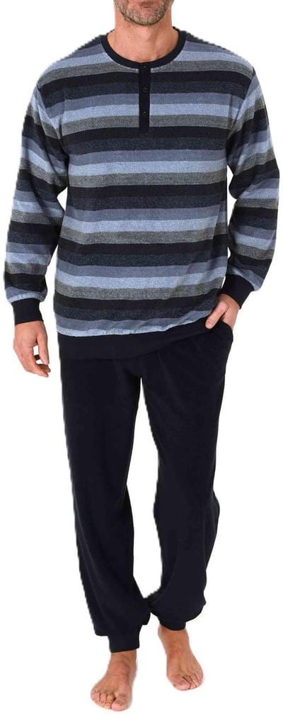 Heren pyjama in badstof met manchetten in een stijlvolle blokstreep-look - ook in oversize