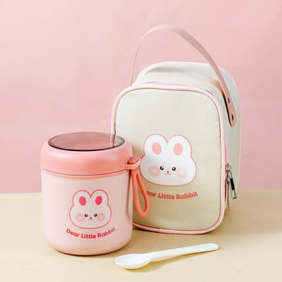 Boîte à lunch isotherme en acier inoxydable de 530 ml, motif lapin et ours mignon, contenant isotherme pour soupe, boîte à bento pour écoliers 1&500ml&1