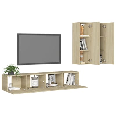 vidaXL - 4-delige - Tv-meubelset - bewerkt - hout - sonoma - eikenkleurig