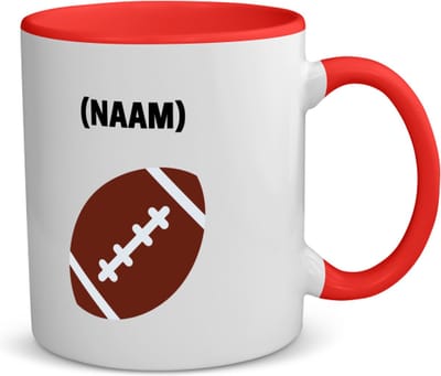 Akyol - american football met je eigen naam koffiemok - theemok - rood - American football - sport liefhebbers - nfl - verjaardag - verjaardagscadeau - mensen die houden van american football - cadeau - kado - geschenk - gift - 350 ML inhoud