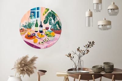 WallCircle - Wandcirkel - Muurcirkel - Tafel - Wijn - Fruit - Aluminium - Dibond - 90x90 cm - Binnen en Buiten