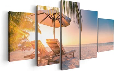 Artaza Canvas Schilderij Vijfluik Tropisch Strand Tijdens Zonsondergang - 100x50 - Foto Op Canvas - Canvas Print