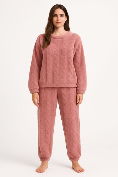 Dutchers® Dames Huispak - L/XL - Oudroze - Pyjama Dames Volwassenen - Superzacht Teddy Fleece - Warm Loungepak - Pyjama Set - Comfortabele Loungewear Herfst/Winter
