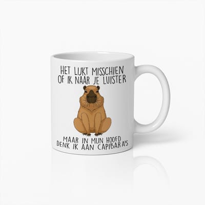 Capibara Grappige Quote Witte Mok – “Het Lijkt Misschien Alsof Ik Luister” Humoristische Koffiemok 330 ml